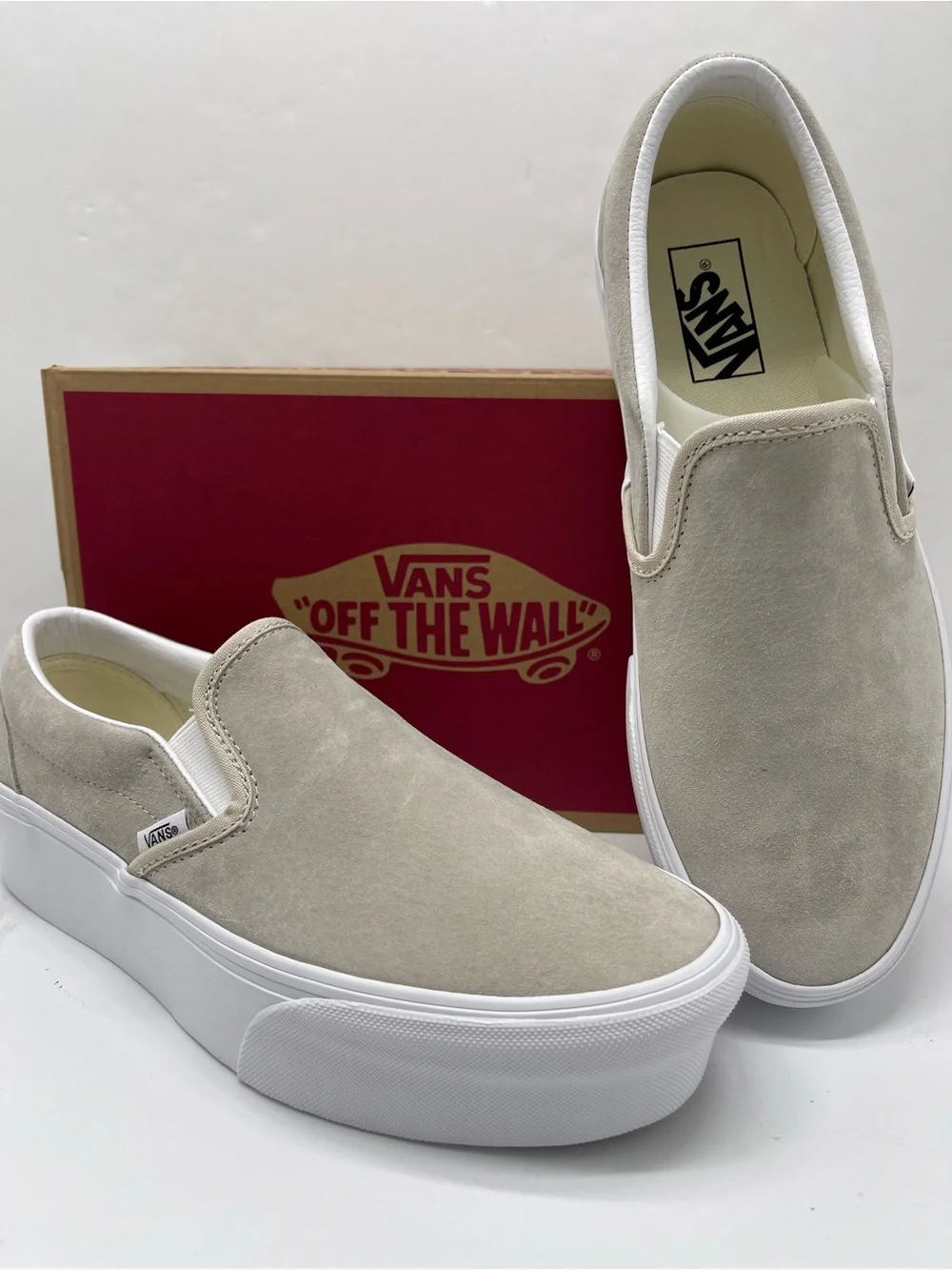 Vans Classic Slip-On Stackform Nubuck Oatmeal Platform Sneakers VN000E8C2N1 NWT